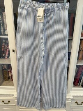 H&M Blue and White Striped Drawstring Pants
